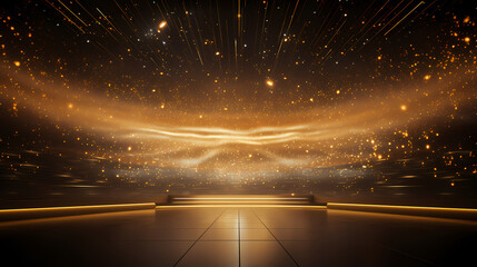 Golden particle background in stage shape