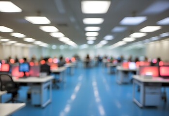 Blurred image of a college computer lab, generative AI