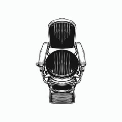 Vintage barber chair illustration handmade for barbershop. Black and white color