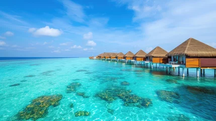 Fotobehang Turquoise Maldives paradise island offers a stunning tropical landscape, epitomizing serenity and beauty. Ai Generated