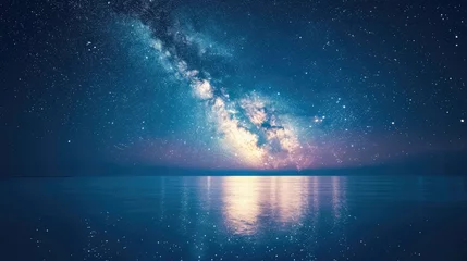 Zelfklevend Fotobehang Captivating night landscape featuring the Milky Way stretching over the sea, Ai Generated © Crazy Juke