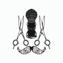 Set of vintage monochrome element barbershop. Vector logo design concept