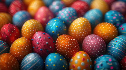 Fototapeta na wymiar colored Easter Eggs with white hand painted lines and dots.