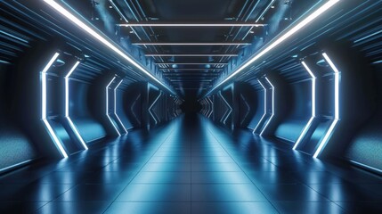 3D render Illustration abstract futuristic spaceship corridor with illuminated lights. AI generated
