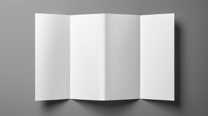 Open and closed blank brochures are displayed against a grey background for versatile design mockups. Ai Generated
