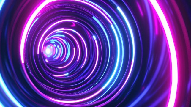 Abstract radial laser neon line circular geometry tech background. AI generated image