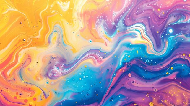 This is an abstract design with a background of multicolored paint that appears like liquid. The
