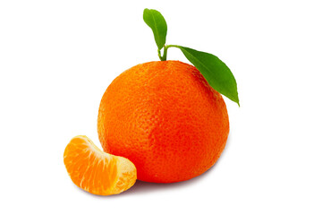 fresh ripe orange fruits with leaves in cutout transparent background,png format  