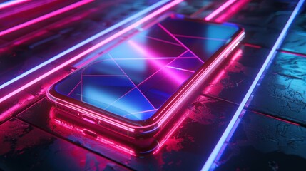 Smartphone with digital technology screen background. AI generated