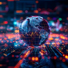 Global Business Growth and Financial Success: A Digital Stock Market Graph in a Technology Background. Concept Global Business Growth, Financial Success, Digital Stock Market, Technology Background - obrazy, fototapety, plakaty