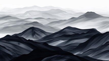 Abstract mountain landscape in black and gray colors. AI generated image