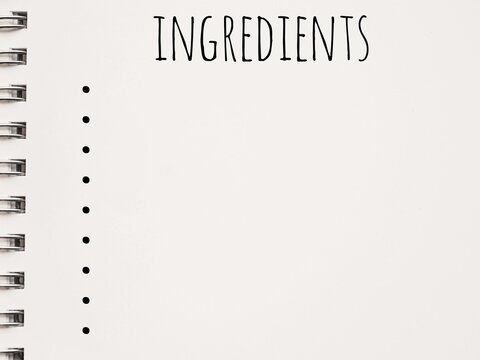 Blank or empty ingredient list on a spital notebook