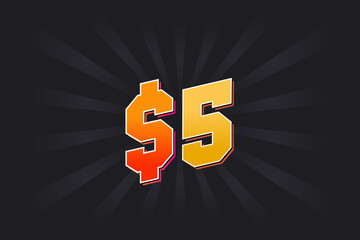 5 Dollar American Money vector text symbol. $5 USD United States Dollar stock vector
