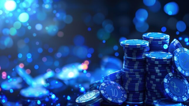 Abstract Blue glow casino gambling various on blue background. AI generated image