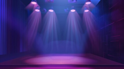 Illustration interior stage podium shined with a projector effect background. AI generated image