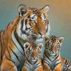 Naklejka premium Mother Tigress and her Cubs, Animal Mothers are Fun, Animals are Fun series by Zen Curio Shop