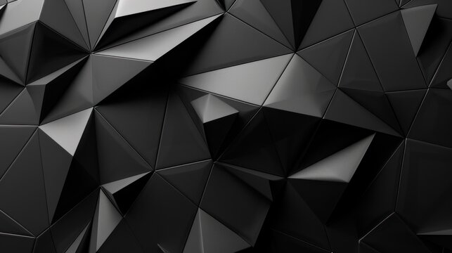 3d Illustration Abstract black geometrical polygonal form texture background. AI generated image