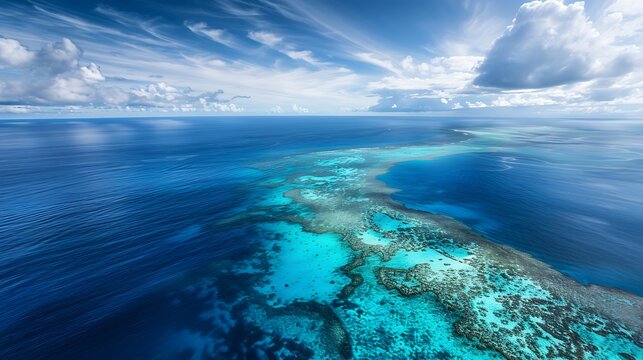 Amazing view of the Great Barrier Reef, Australia. The reef is the world's largest coral reef, stretching for over 2,300 km.
