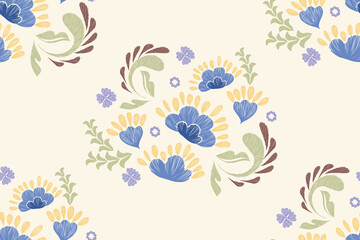Seamless floral pattern.Seamless pattern with blue flowers. Hand drawn abstract ikat floral wallpaper design vintage vector illustration © Wita Pixs