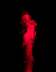 Abstract background of chaotically mixing puffs of red smoke on a dark background