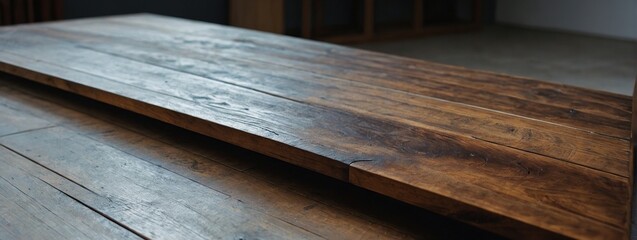 Wooden table top with copy space. Art gallery background