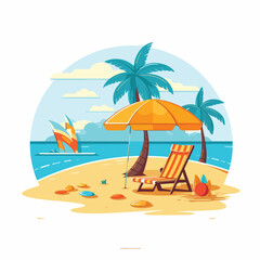 Beach and summer flat vector illustration isolated