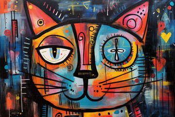 Art Brut style image of a cat. - 764392582
