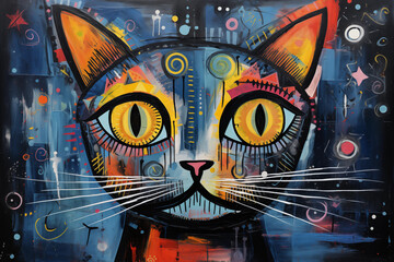 Art Brut style image of a cat. - 764392703