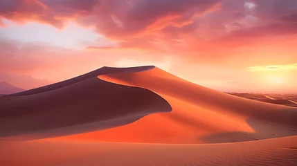 Foto op Canvas A desert sunset paints the sky in hues of orange and pink, casting long shadows over vast dunes. © Visual Aurora