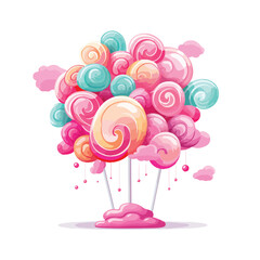 Candy cotton of fair food design flat vector illust