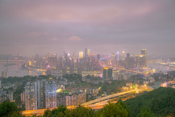 City skyline and river night view in Chongqing, China