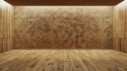 Front view insulated wall and wooden parquet floor. - obrazy, fototapety, plakaty