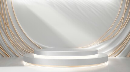 White podium display product and sparkle golden curve line element,