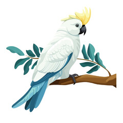 Cockatoo bird exotic branch flat vector illustration