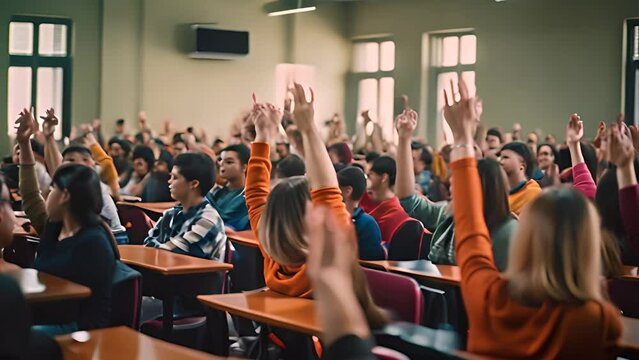Classroom Full of Students Raising Hands Generative AI