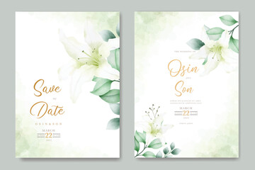 Watercolor lily floral wedding invitation card template 