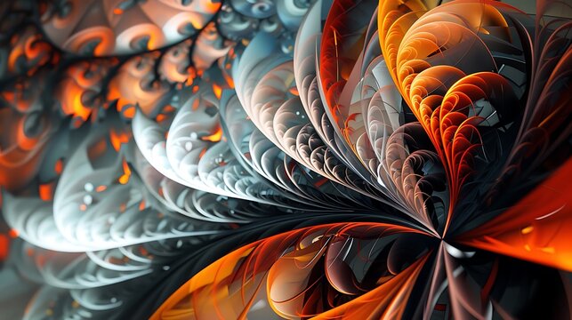 Fantastic orange and white abstract fractal flower.