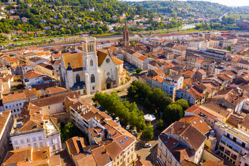 Fototapeta na wymiar Picturesque summer landscape of French city of Agen overlooking Saint Caprasius cathedral