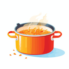 Cooking pot open hot food kitchen flat vector illus