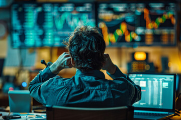 Hedge fund managers analyzing quarterly results transcripts for clues about market sentiment and investment opportunities. - obrazy, fototapety, plakaty