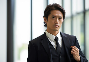黒いスーツを着たアジア人ビジネスマン