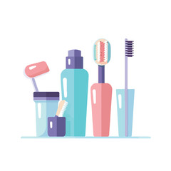 Dental hygiene products flat vector illustration 