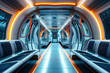 Metro subway new modern futuristic interior cabins AI Generative