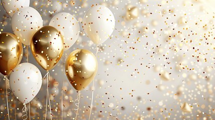 celebration background with confetti and gold balloons