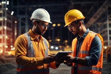 Engineer and Architect analyze projects with new technology and innovative on digital and virtual tablet