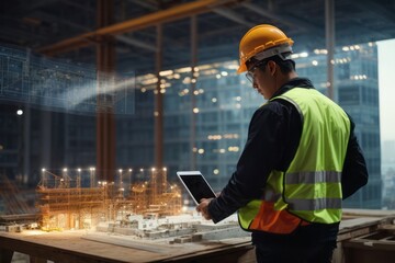 Engineer and Architect analyze projects with new technology and innovative on digital and virtual tablet