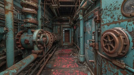 Dilapidated Room With Rusty Pipes