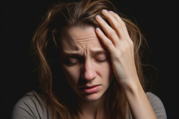 woman with headache overwhelmed by stress, anxiety, or depression