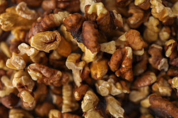 Roasted walnuts on white background