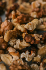 Roasted walnuts on white background